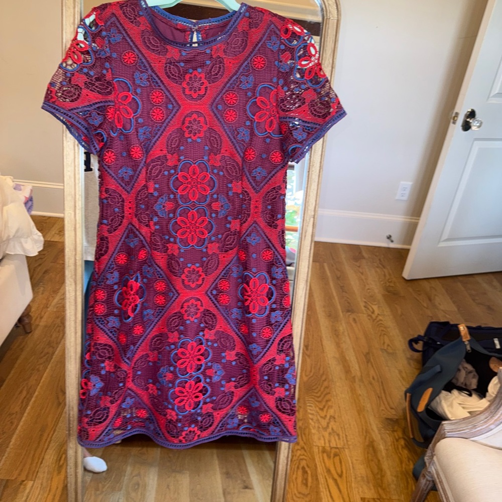 GB Girls Red & purple  Floral Lace Shift Dress